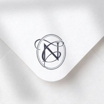 NC & CN Monogram | Elegant letter logo design Black NC & CN initials logo as minimalist interlocking letter logo on a textured envelope for stylish weddings & branding