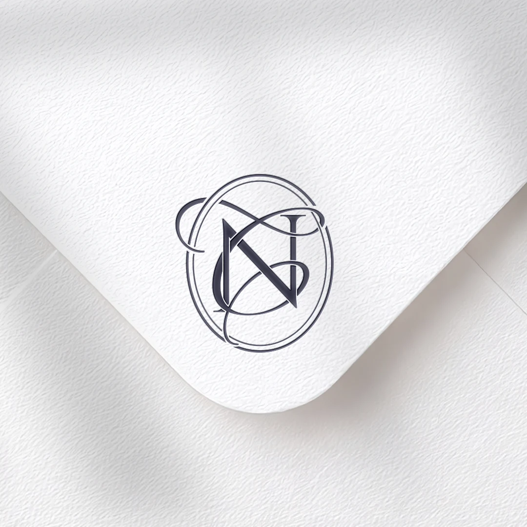 NC & CN Monogram | Elegant letter logo design Black NC & CN initials logo as minimalist interlocking letter logo on a textured envelope for stylish weddings & branding