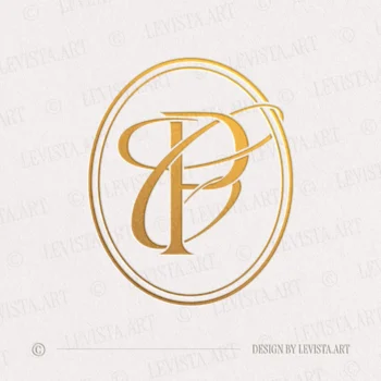 Gold PC & CP monogram as elegant interlocking letter logo design for luxury wedding stationery, embossing & branding