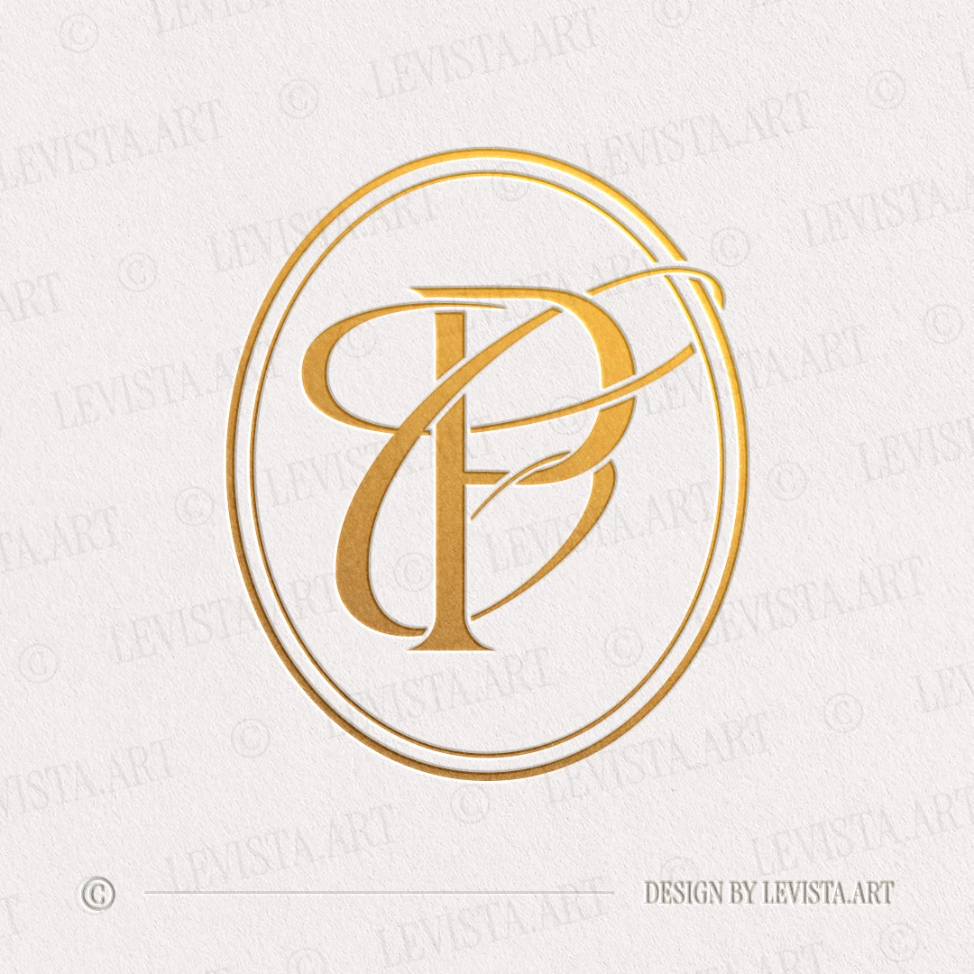 Gold PC & CP monogram as elegant interlocking letter logo design for luxury wedding stationery, embossing & branding