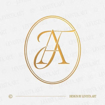 Gold TA & AT monogram as elegant interlocking letter logo design for sophisticated wedding stationery, décor and branding
