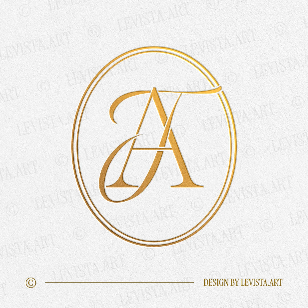 TA & AT Monogram | Wedding letter logo design Gold TA & AT monogram as elegant interlocking letter logo design for sophisticated wedding stationery, décor and branding