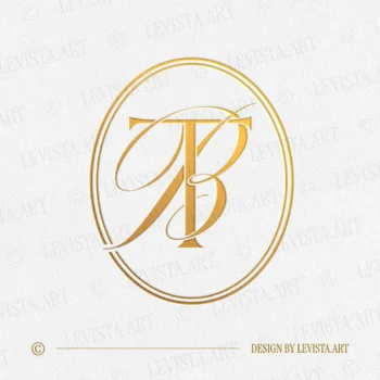 Gold TB & BT monogram logo as elegant interlocking letter logo design for luxury wedding stationery décor and branding