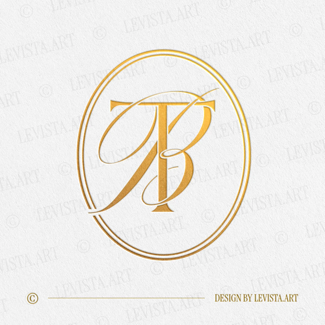 TB & BT Monogram Logo | Elegant letter logo design Gold TB & BT monogram logo as elegant interlocking letter logo design for luxury wedding stationery décor and branding