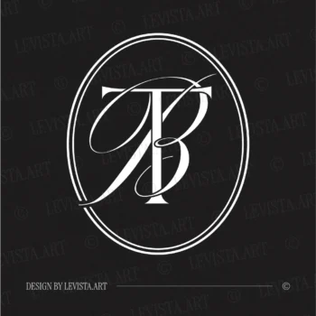 TB & BT Monogram Logo | Elegant letter logo design White TB & BT initials logo as minimalist interlocking letter logo on a black background for luxury wedding décor, branding