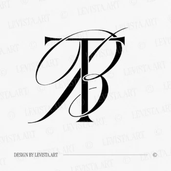 TB & BT Monogram Logo | Elegant letter logo design Black TB & BT wedding logo with interlocking letters on a white background for sophisticated stationery and modern décor