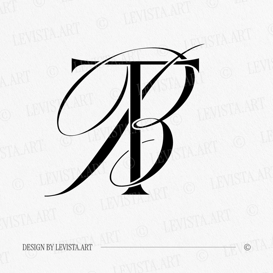TB & BT Monogram Logo | Elegant letter logo design Black TB & BT wedding logo with interlocking letters on a white background for sophisticated stationery and modern décor