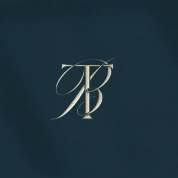 TB & BT Monogram Logo | Elegant letter logo design Silver TB & BT letter logo minimalist design on a navy blue background for modern luxury weddings, sophisticated branding