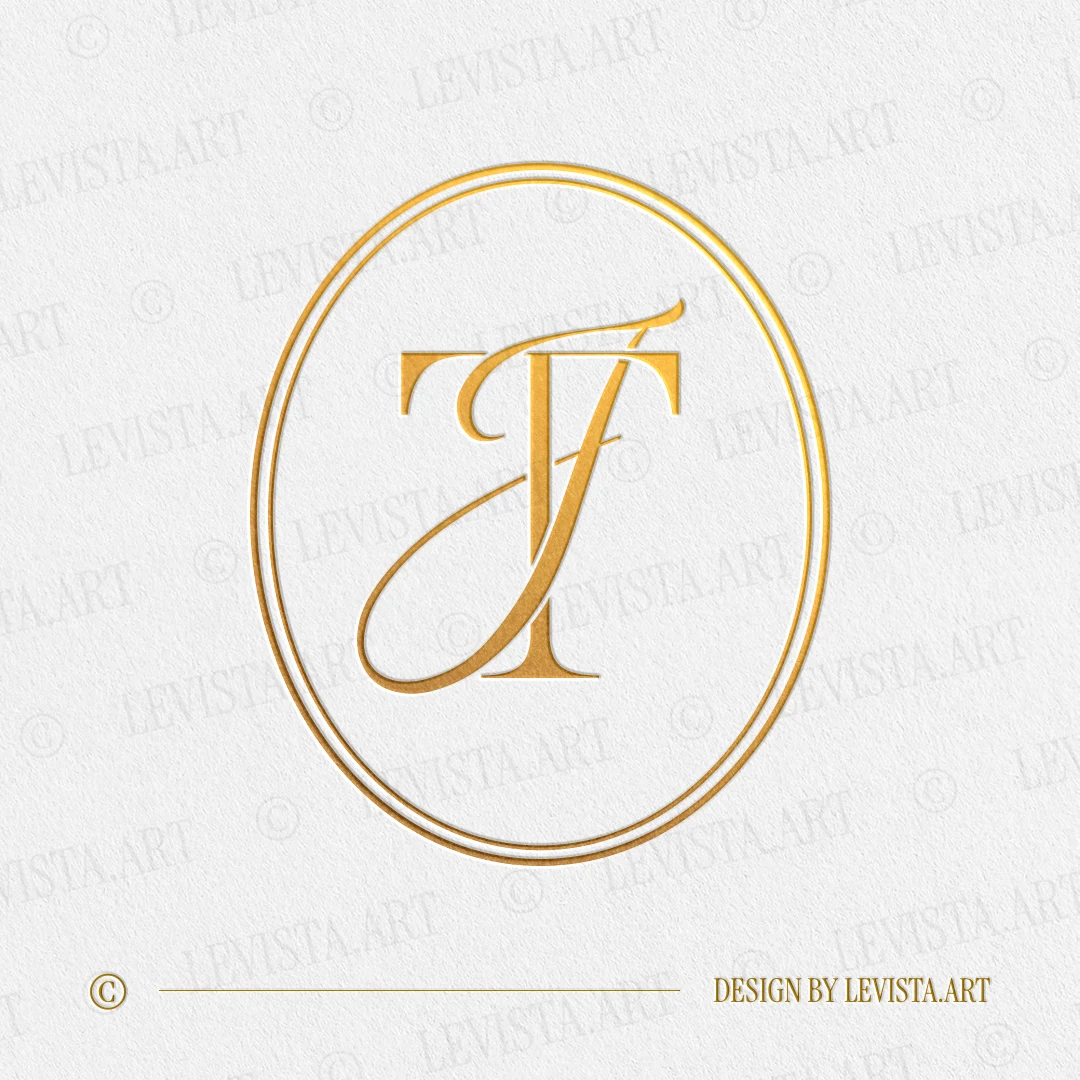 Gold TJ & JT monogram as elegant interlocking letter logo design for sophisticated wedding stationery, embossing & branding