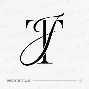 Black TJ & JT wedding logo with interlocking letters on a white background for elegant stationery, wax seals & foil stamping