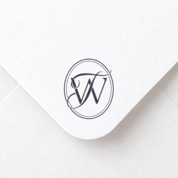 TW & WT Monogram | Elegant letter logo design Navy blue TW & WT letter logo as minimalist design on a white textured envelope for premium wedding stationery and branding