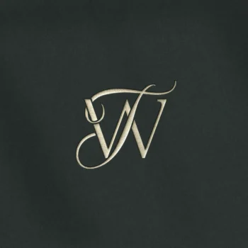 TW & WT Monogram | Elegant letter logo design Silver TW & WT letter logo as minimalist initials design on an emerald green background for luxury weddings, sophisticated branding