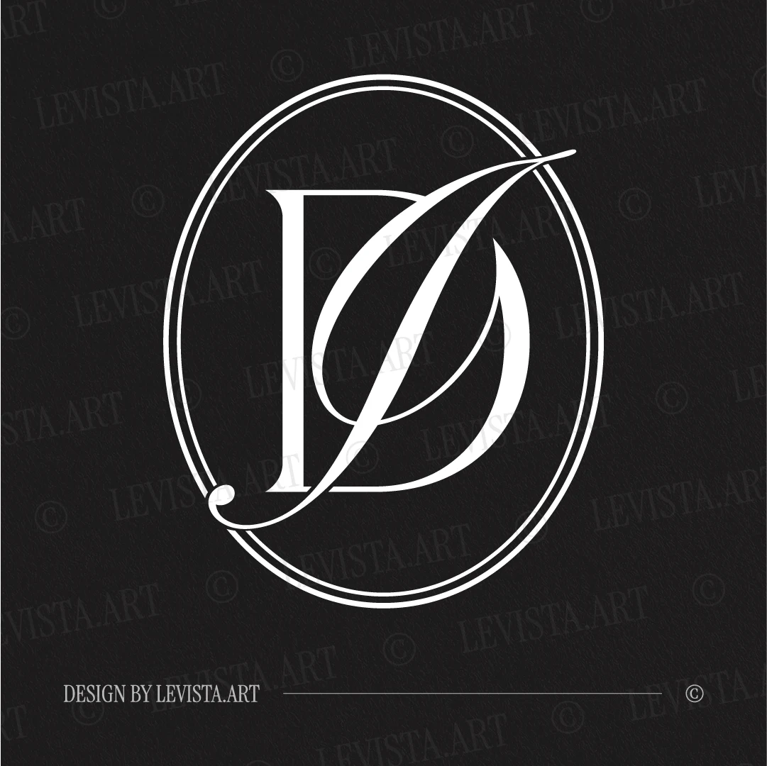 DI & ID Monogram | Elegant letter logo design White DI and ID initials as minimalist interlocking letter logo on black background for stylish weddings & gobo projections