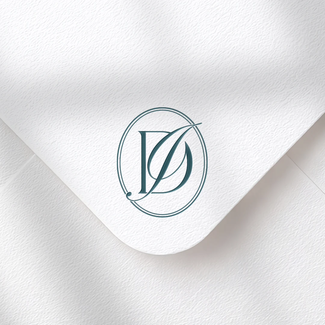 DI & ID Monogram | Elegant letter logo design Green DI and ID wedding monogram as refined initials design on textured envelope for luxury stationery suite, print, invites