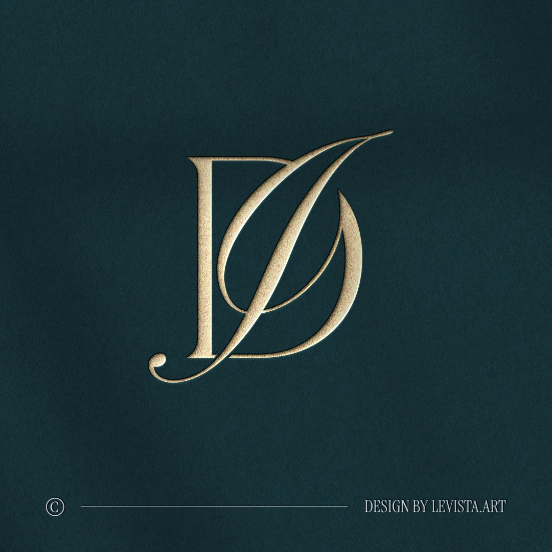 DI & ID Monogram | Elegant letter logo design Silver DI and ID letters as stylish initials logo on green background for luxury wedding stationery suite and foil stamping