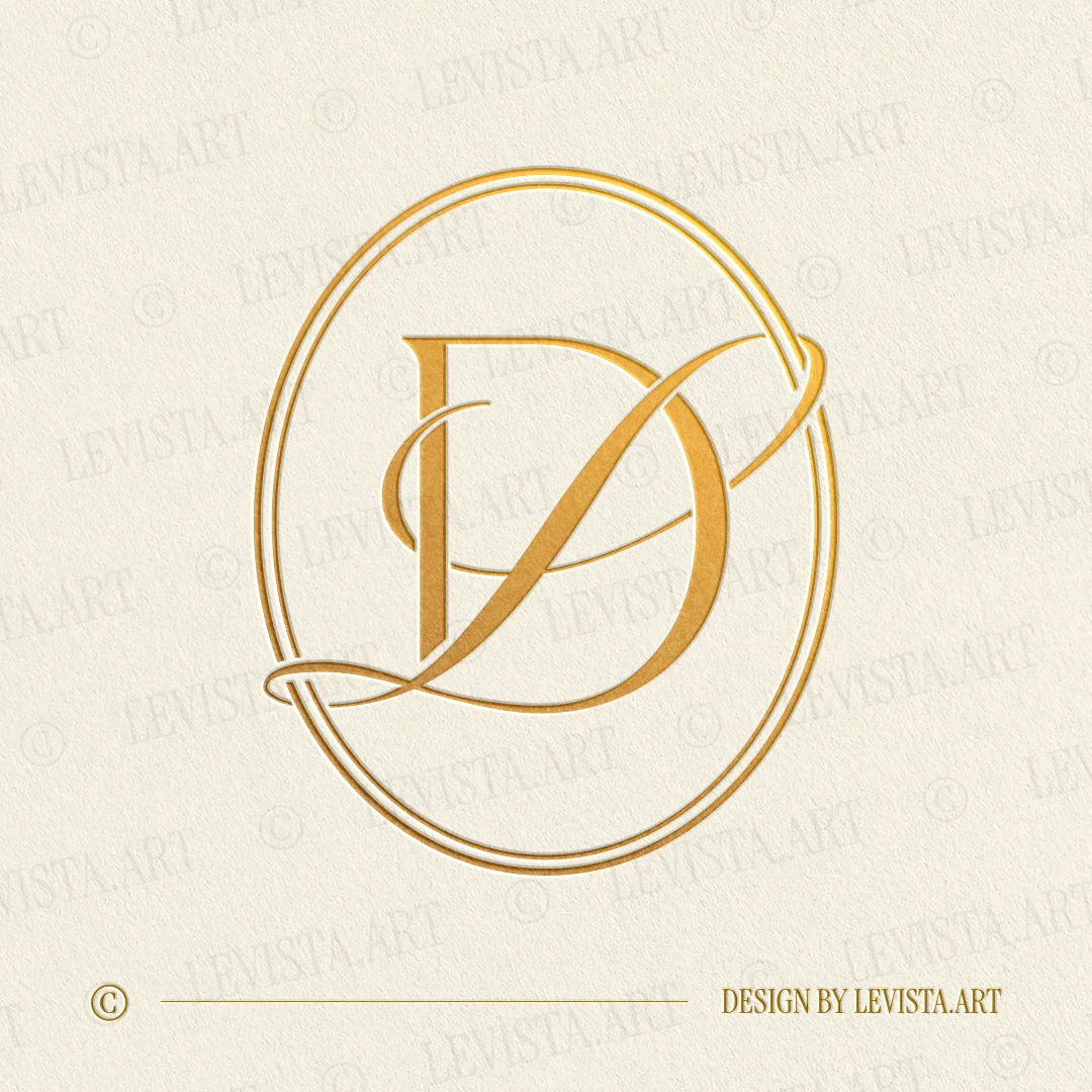 Gold DL and LD monogram as elegant interlocking letter logo design for stylish wedding stationery, embossing and branding