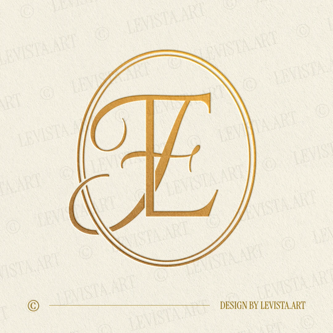 Gold EF and FE monogram as elegant interlocking letter logo design for stylish wedding stationery, embossing and branding