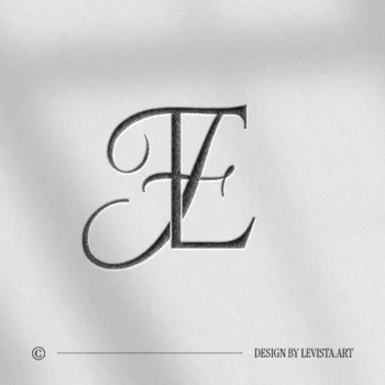 Embossed EF and FE letter logo as premium initials design on white paper for luxury wedding stationery, high-quality print