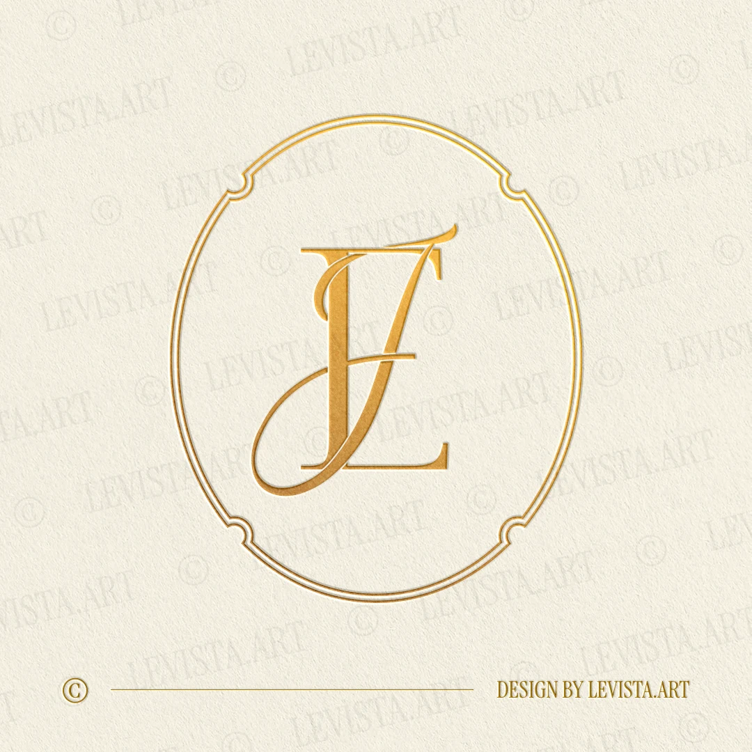 Gold EJ and JE monogram as elegant interlocking letter logo design for refined wedding stationery, embossing and branding