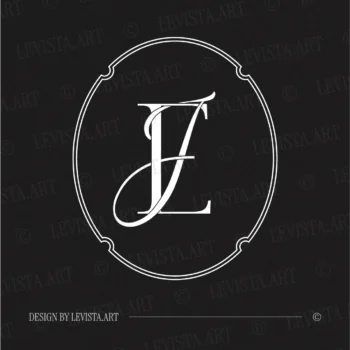 White EJ and JE initials as minimalist interlocking letter logo on black background for premium weddings & gobo projections