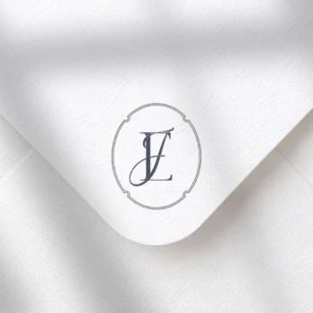 Lilac EJ and JE letter logo as premium initials design on textured envelope for modern wedding stationery, invites, mailing