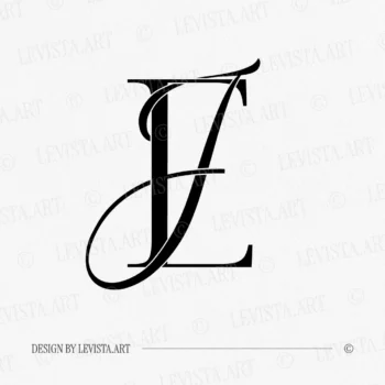 Black EJ and JE wedding logo with interlocking letters on white background for luxury stationery, wax seals & foil stamping