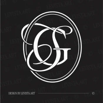 GS & SG Monogram | Elegant letter logo design White GS and SG initials as minimalist interlocking letter logo on black background for stylish weddings & gobo projections
