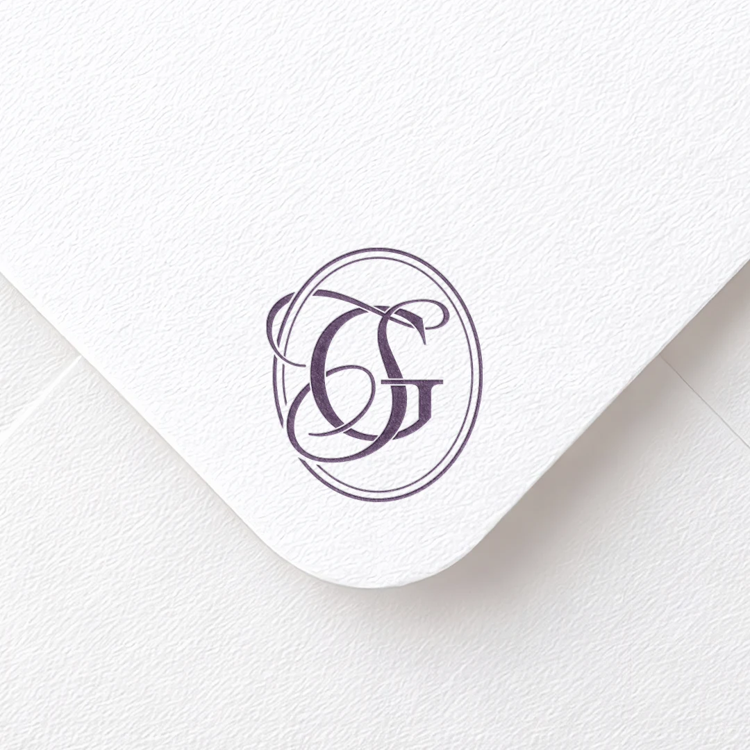 GS & SG Monogram | Elegant letter logo design Lilac GS and SG letter logo as premium initials design on textured envelope for luxury wedding stationery, invites, mailing