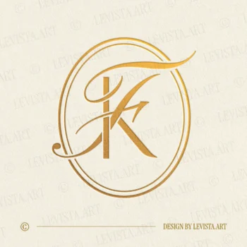 Gold KF and FK monogram as elegant interlocking letter logo design for premium wedding stationery, embossing and branding