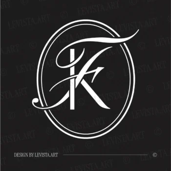 KF & FK Monogram | Elegant letter logo design White KF and FK initials as minimalist interlocking letter logo on black background for stylish weddings & gobo projections