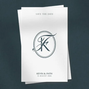 KF & FK Monogram | Elegant letter logo design Blue KF and FK wedding monogram as luxury initials design on white save the date card for stylish stationery, print, décor