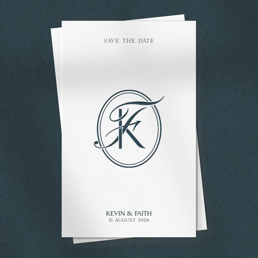 KF & FK Monogram | Elegant letter logo design Blue KF and FK wedding monogram as luxury initials design on white save the date card for stylish stationery, print, décor