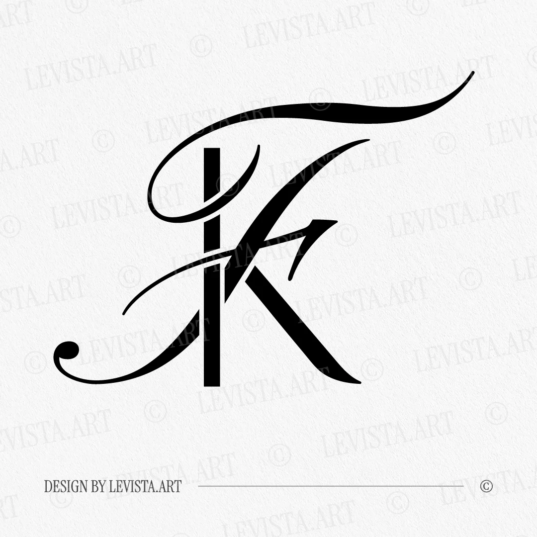 KF & FK Monogram | Elegant letter logo design Black KF and FK wedding logo with interlocking letters on white background for modern stationery, wax seals & foil stamping
