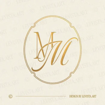 Gold MM wedding monogram as elegant interlocking letter logo design for sophisticated stationery, embossing & branding