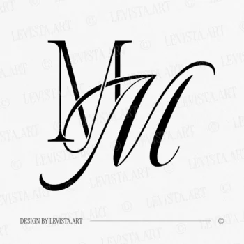Black MM wedding logo with interlocking letters on a white background for premium stationery, wax seals & foil stamping
