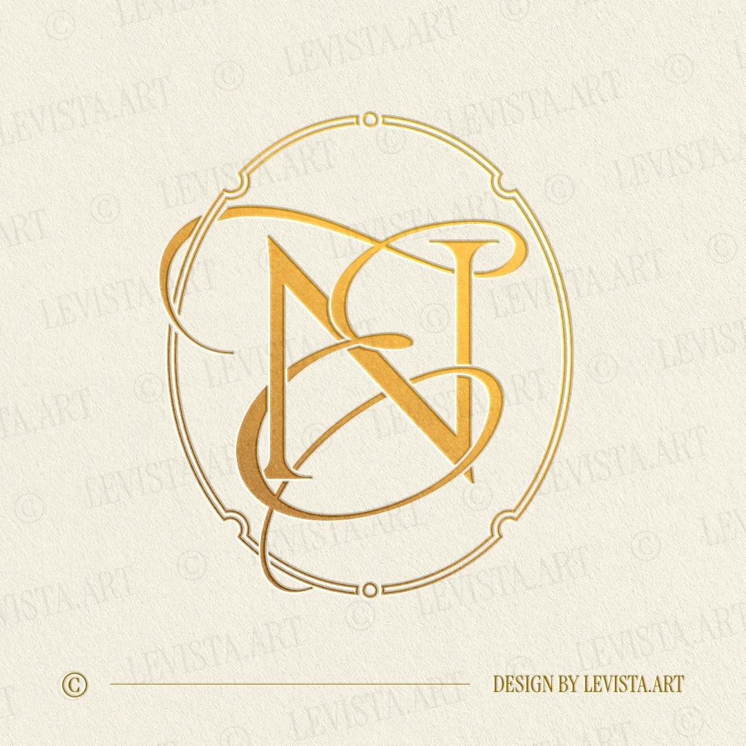 Gold NE and EN monogram as elegant interlocking letter logo design for sophisticated wedding stationery, embossing & branding