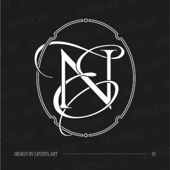 White NE and EN initials as minimalist interlocking letter logo on black background for luxury weddings and gobo projections