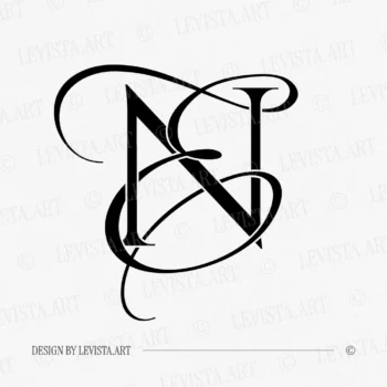 Black NE and EN wedding logo with interlocking letters on a white background for refined stationery, wax seals, foil stamping