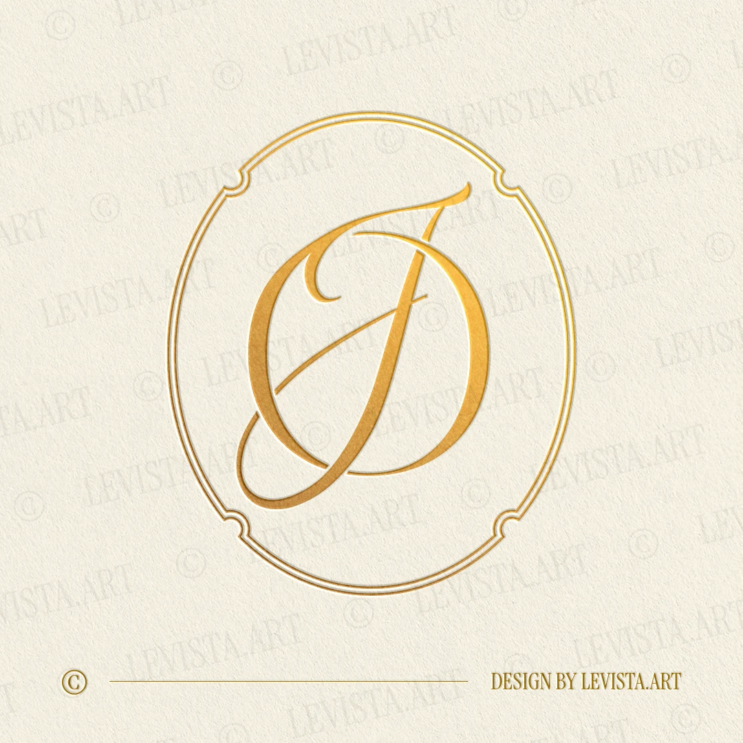 Gold OJ and JO monogram as elegant interlocking letter logo design for premium wedding stationery, wax seals and branding