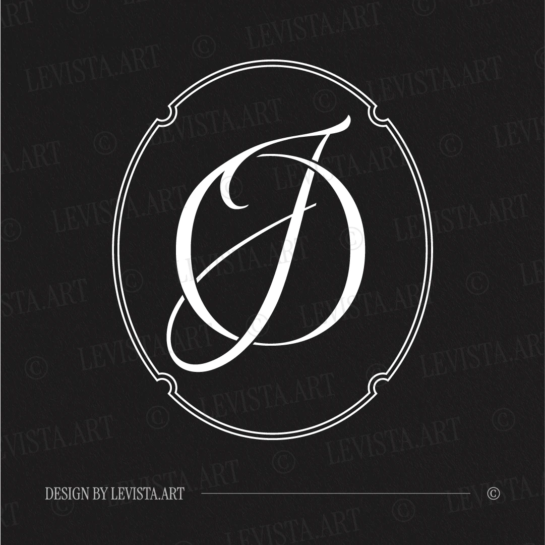 OJ & JO Monogram | Elegant letter logo design White OJ and JO initials as minimalist interlocking letter logo on black background for refined weddings & gobo projections