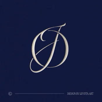OJ & JO Monogram | Elegant letter logo design Silver OJ and JO letter logo as refined initials design on blue background for luxury weddings, floor wrap and foil stamping