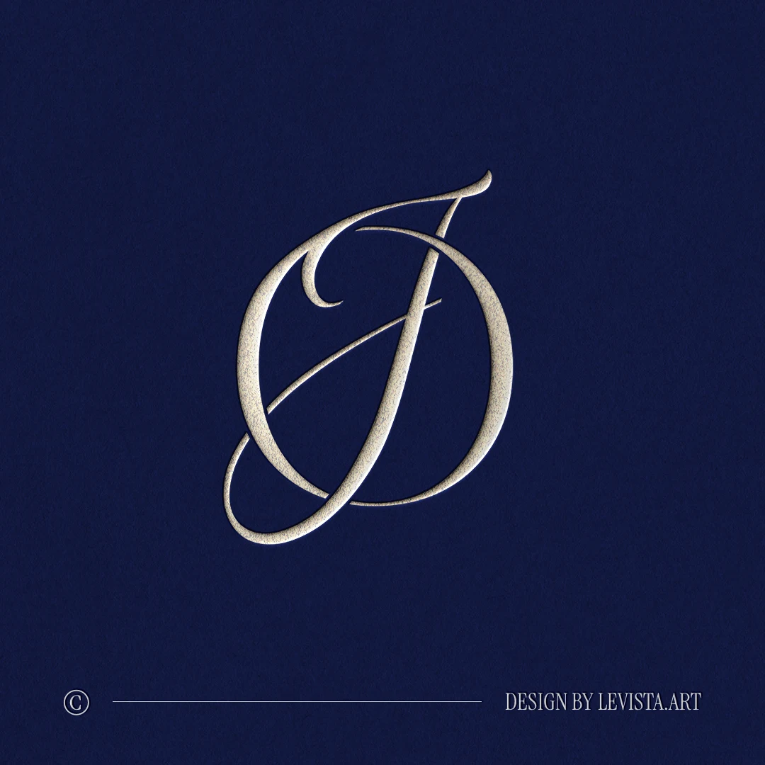 OJ & JO Monogram | Elegant letter logo design Silver OJ and JO letter logo as refined initials design on blue background for luxury weddings, floor wrap and foil stamping