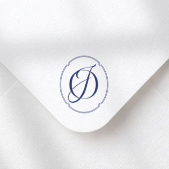 OJ & JO Monogram | Elegant letter logo design Blue OJ and JO letters as stylish initials logo on a textured envelope for premium wedding stationery, print, invites, décor