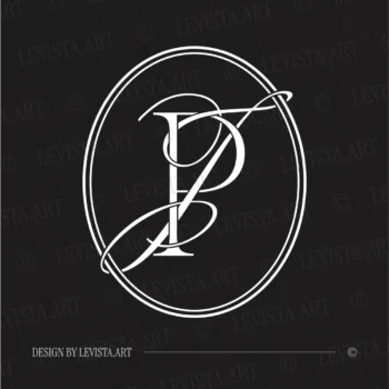 White PJ and JP initials as minimalist interlocking letter logo on black background for premium weddings & gobo projections
