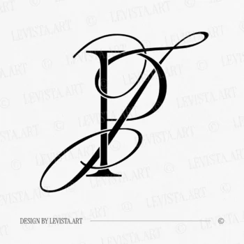 Black PJ and JP wedding logo with interlocking letters on white background for stylish stationery, wax seals, foil stamping