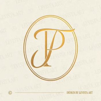 Gold PT and TP monogram as elegant interlocking letter logo design for premium wedding stationery, embossing and branding