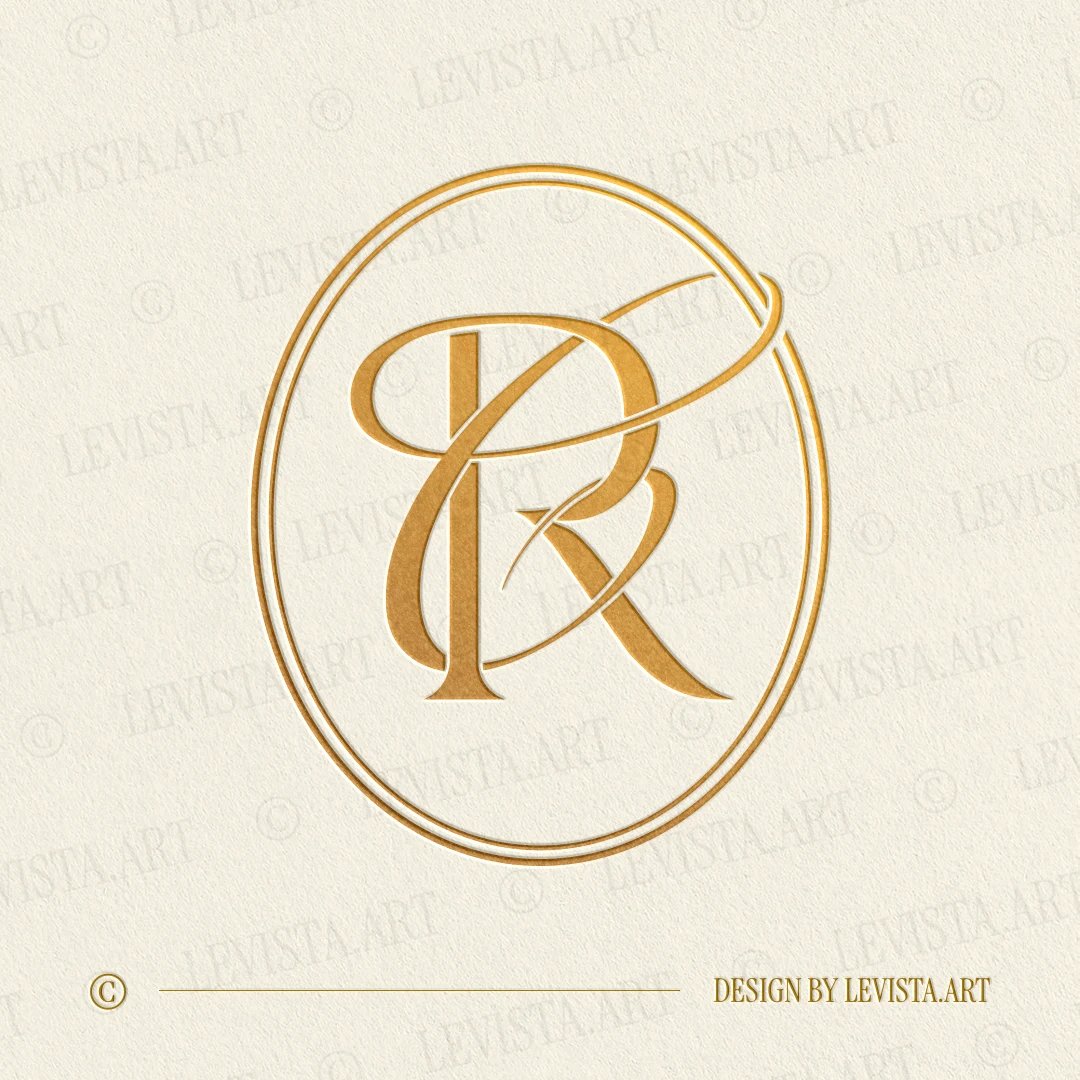 Gold RC and CR monogram as elegant interlocking letter logo design for luxury wedding stationery, wax seals and branding