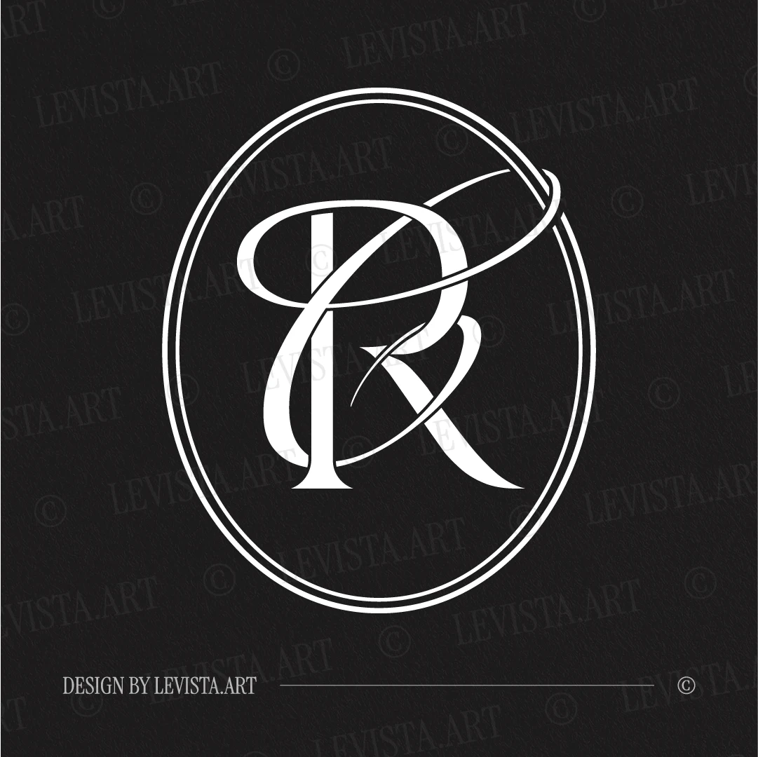 RC & CR Monogram logo | Elegant letter logo design White RC and CR initials as minimalist interlocking letter logo on black background for stylish weddings & gobo projections