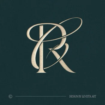 RC & CR Monogram logo | Elegant letter logo design Silver RC and CR letter logo as refined initials design on green background for modern weddings, floor wrap, foil stamping