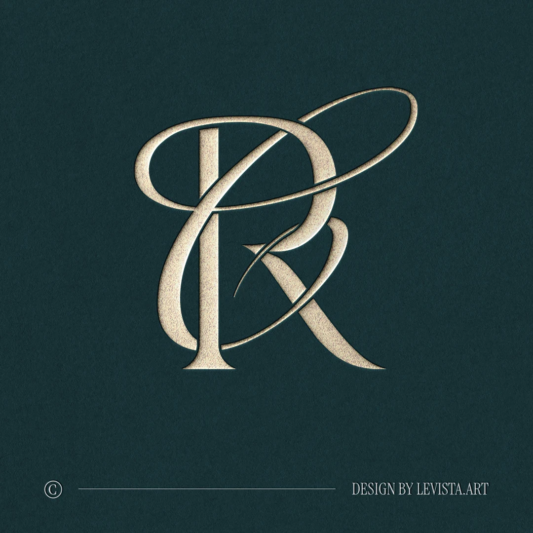 RC & CR Monogram logo | Elegant letter logo design Silver RC and CR letter logo as refined initials design on green background for modern weddings, floor wrap, foil stamping